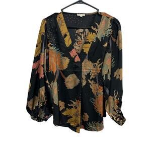 Boho Floral Balloon Sleeve Blouse Jodifl Western Romantic Fall Top Size S